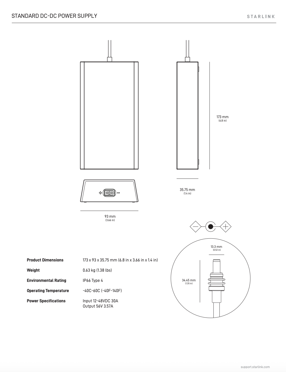 Starlink Standard DC-DC Power Supply (Gen 3 / V4)