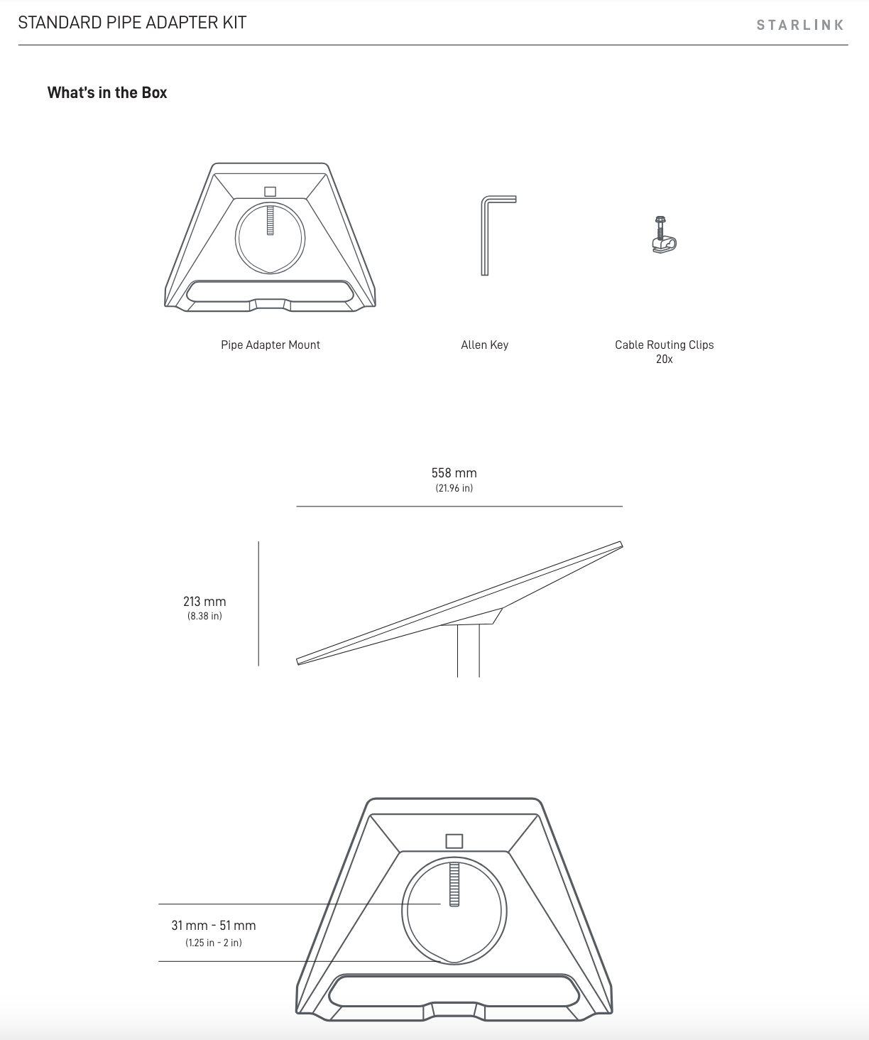 Starlink Standard Gen 3 (V4) Pipe Adapter