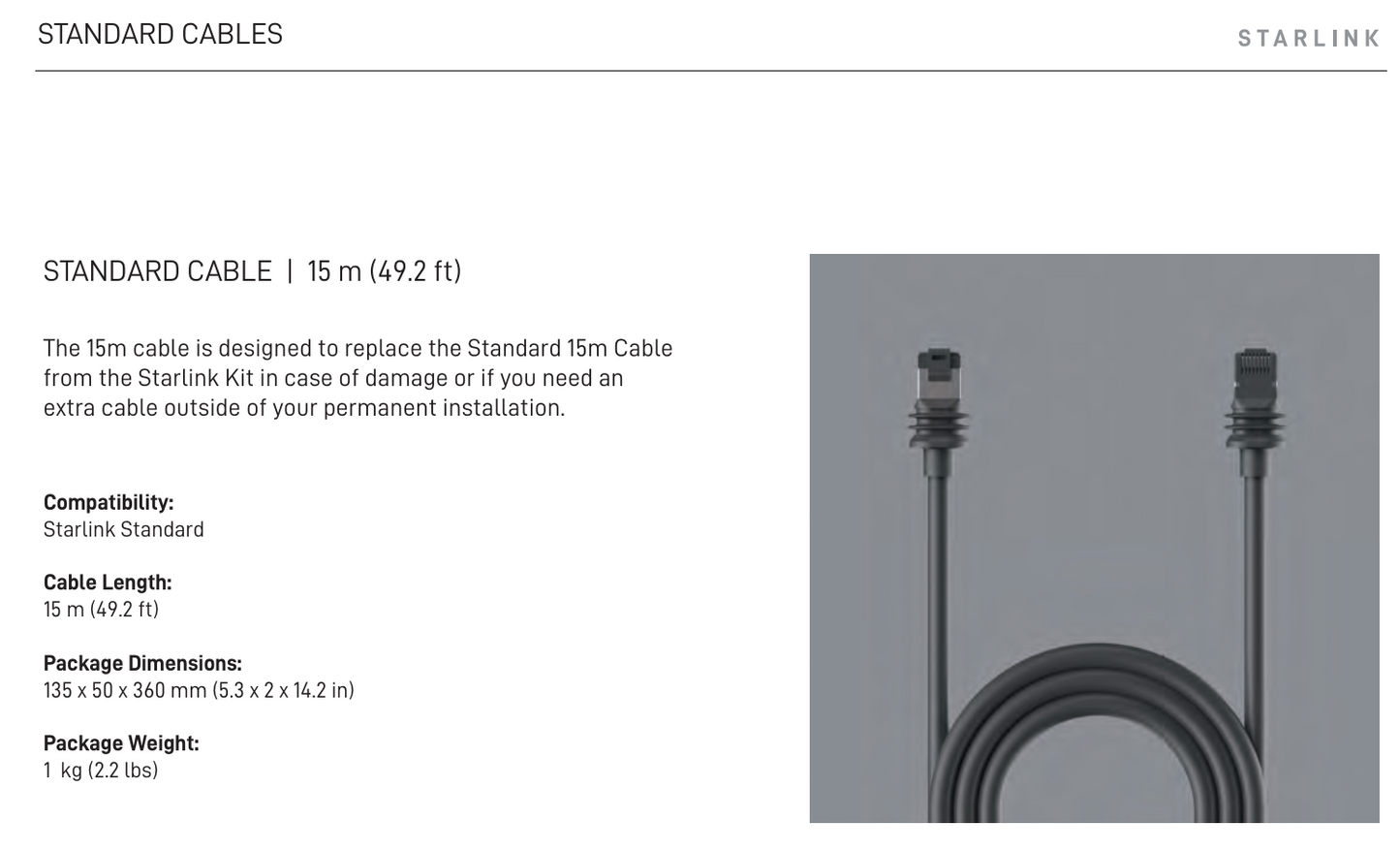 Starlink Standard Gen 3 (V4) 15m Cable