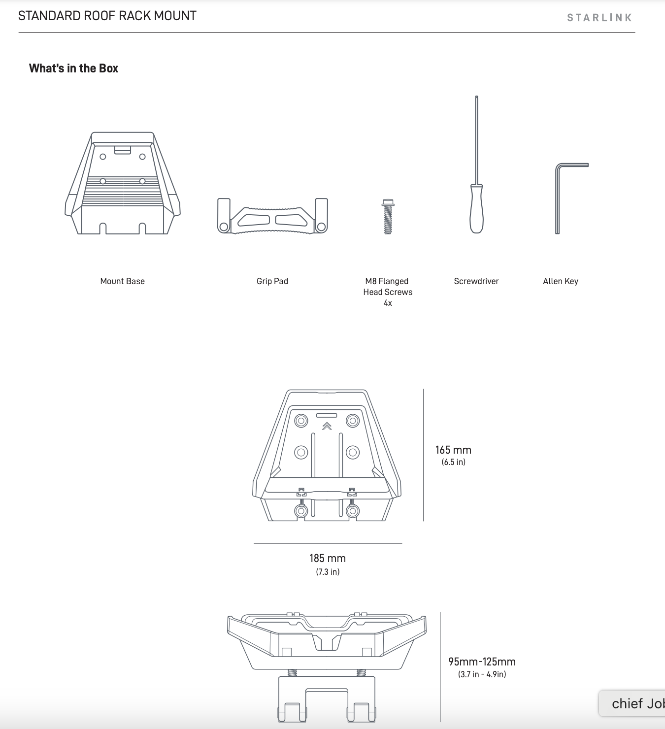 Starlink Standard Gen 3 (V4) Roof Rack Mount